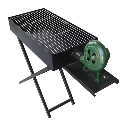 Portable Camping Barbecue Grill with Folding Table & Air Blower