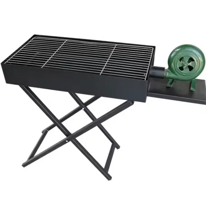 Portable Camping Barbecue Grill with Folding Table & Air Blower