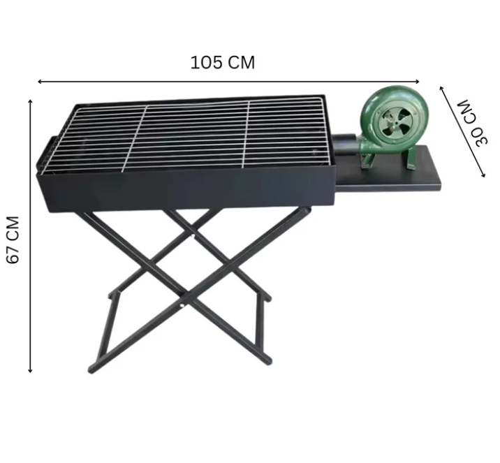 Portable Camping Barbecue Grill with Folding Table & Air Blower