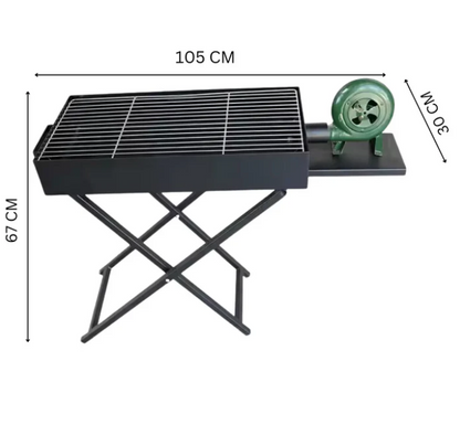 Portable Camping Barbecue Grill with Folding Table & Air Blower