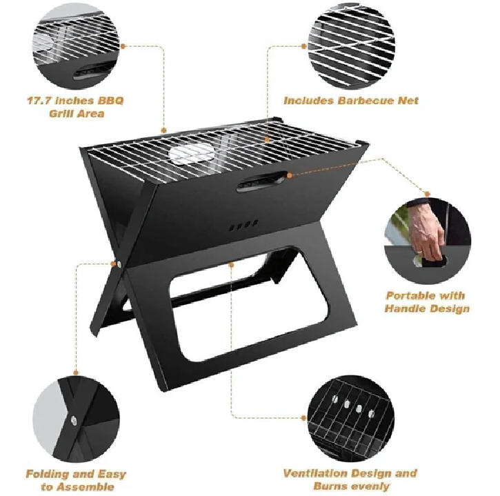 Stainless Steel Portable Camping BBQ Grill with Removable Mesh