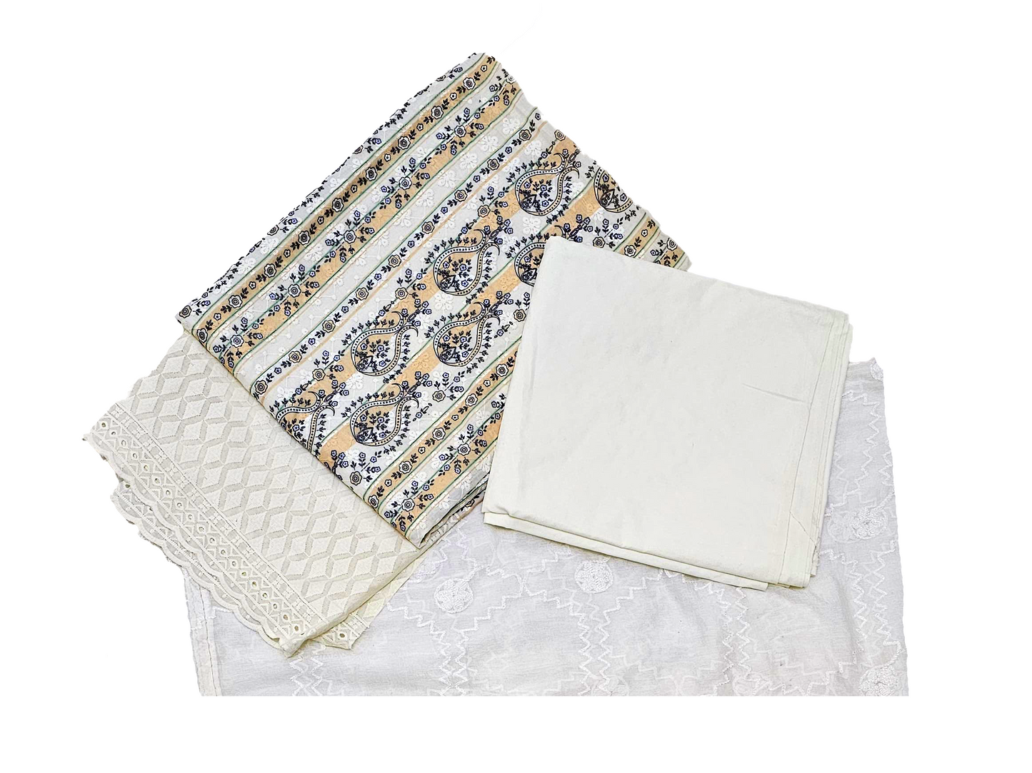 Cotton Chickin Unstitched Suit - White