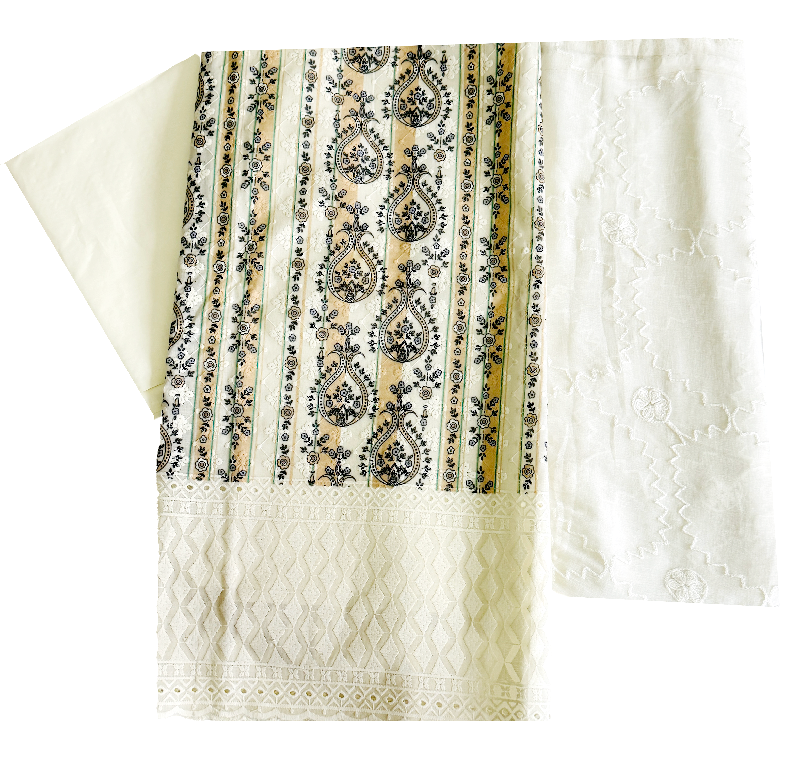 Cotton Chickin Unstitched Suit - White