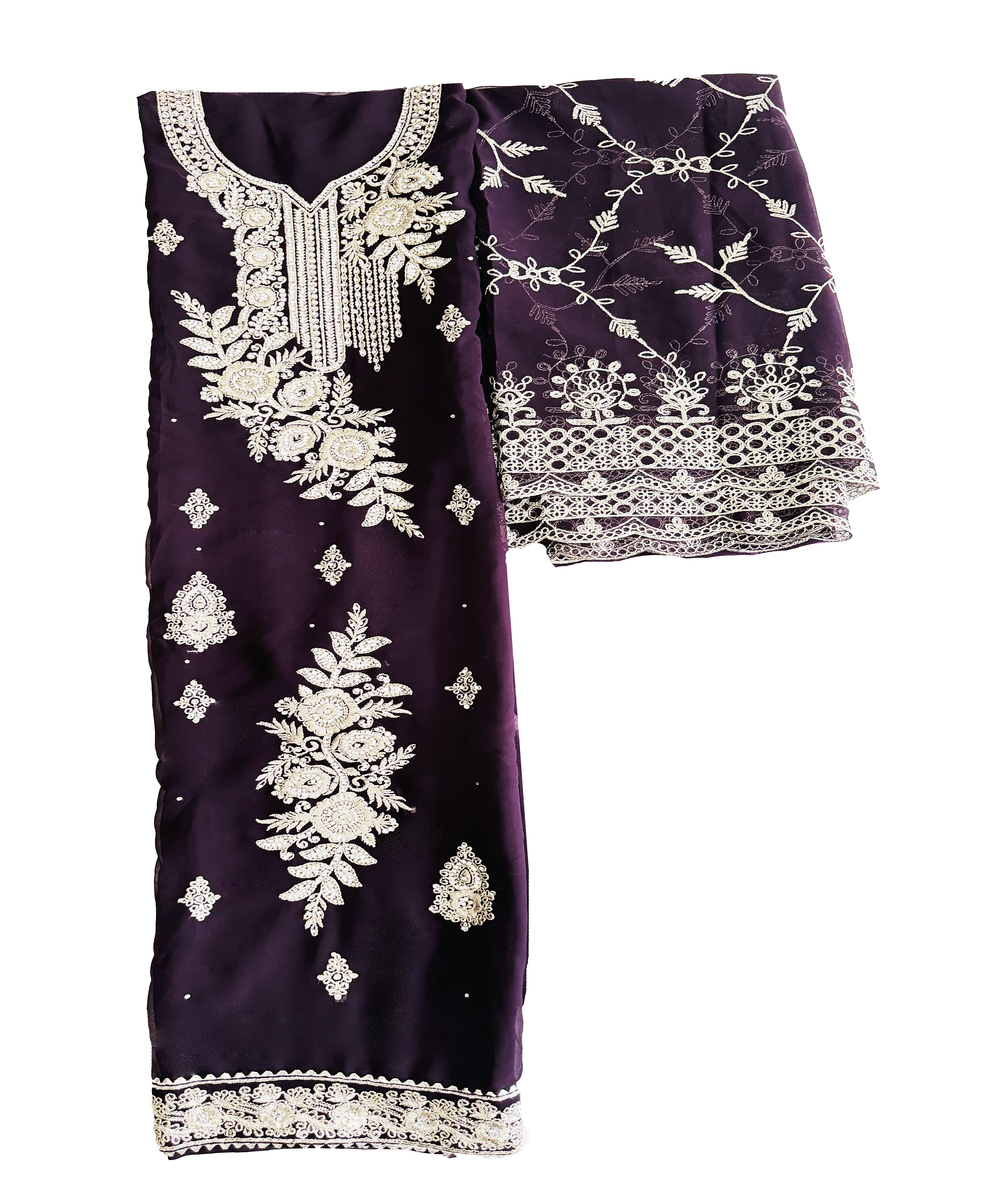 Georgette Embroidery Unstitched Suit Set - Purple