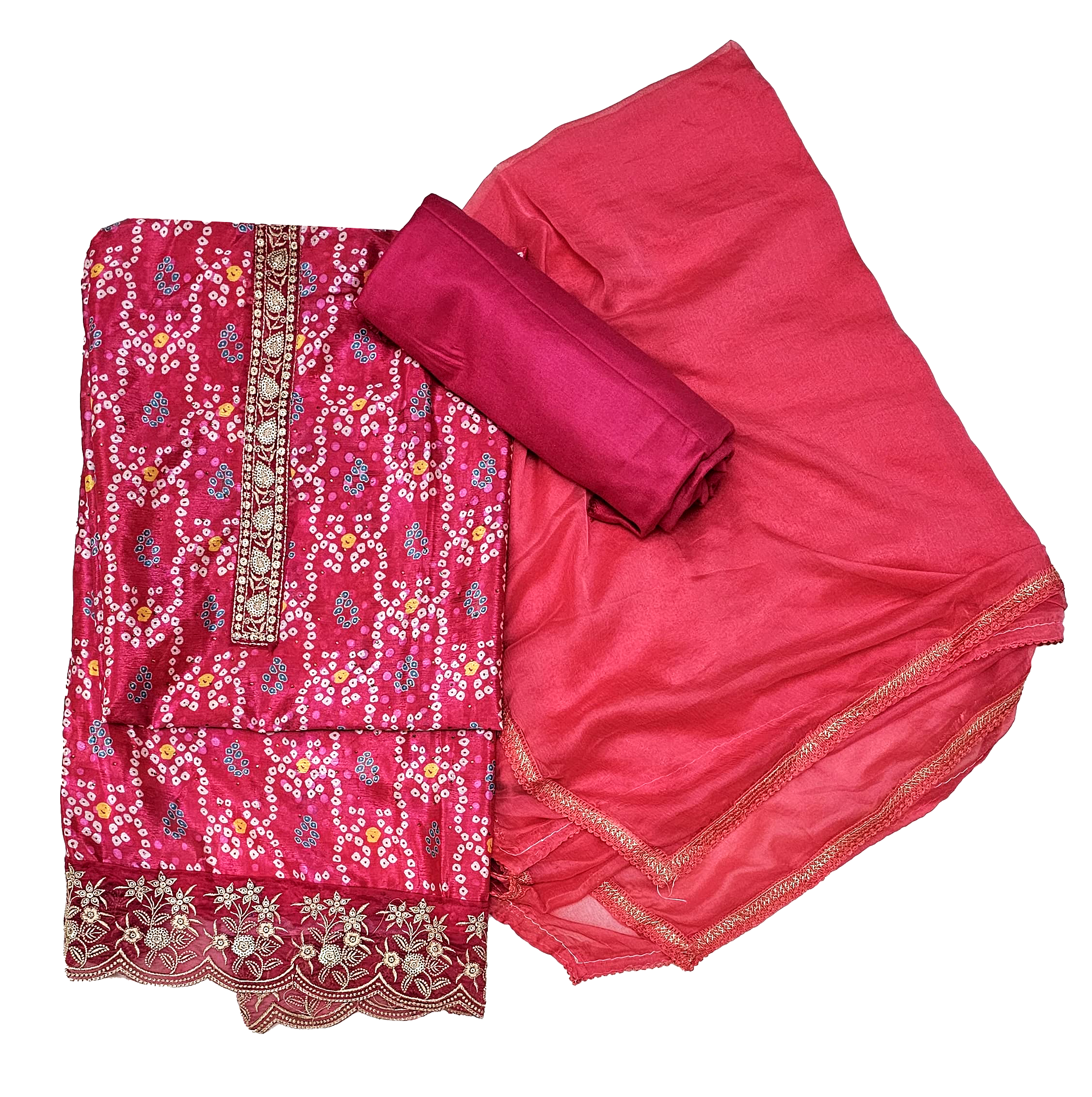 Chinnon Print Unstitched Suit Set - Red