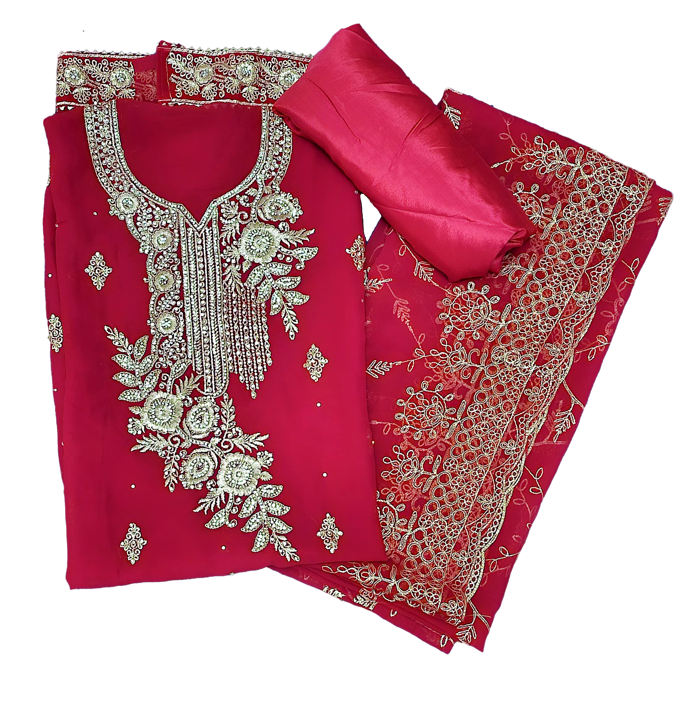 Georgette Embroidery Unstitched Suit Set - Red