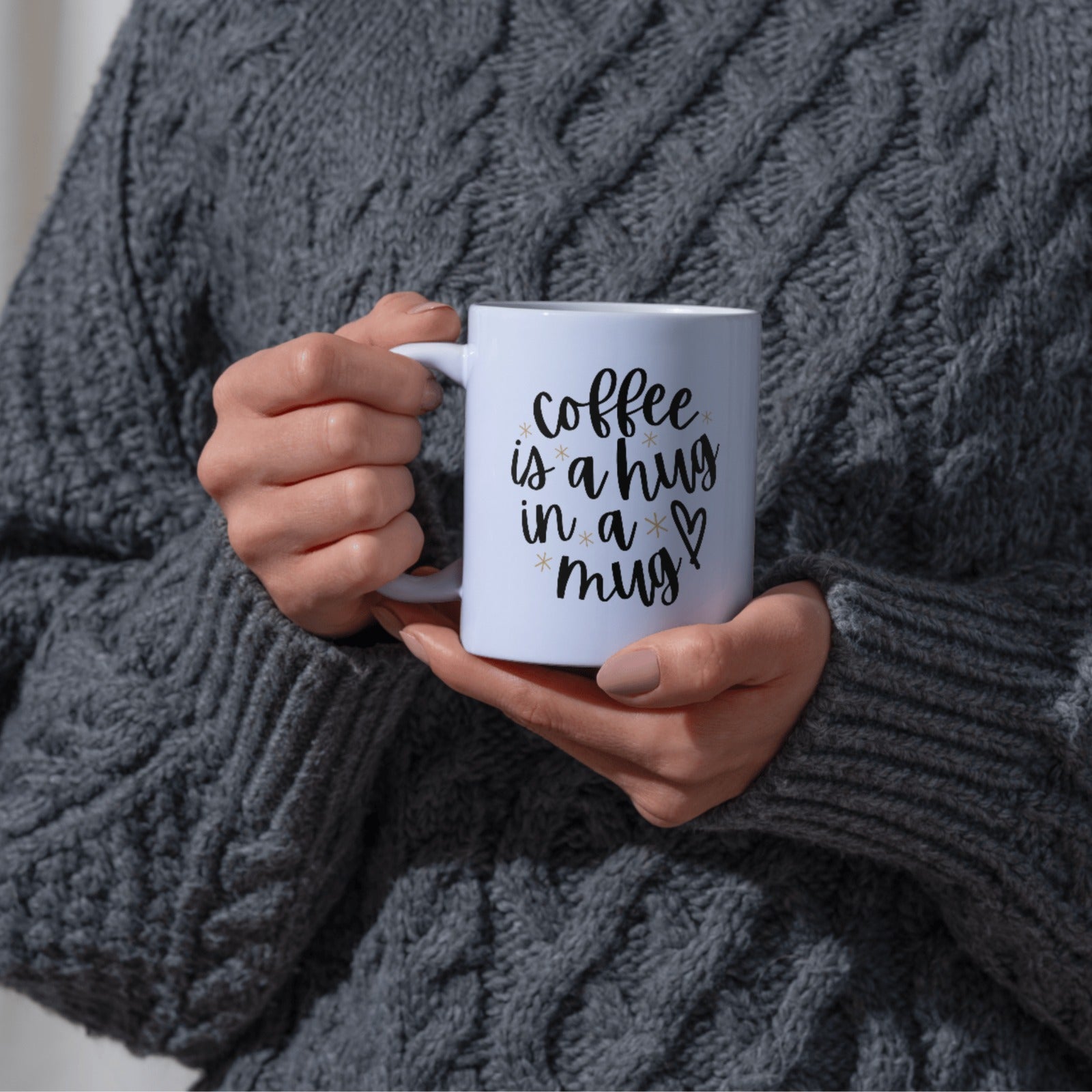 Coffee Is a Hug in a Mug | Cute Calligraphy Ceramic Coffee Mug