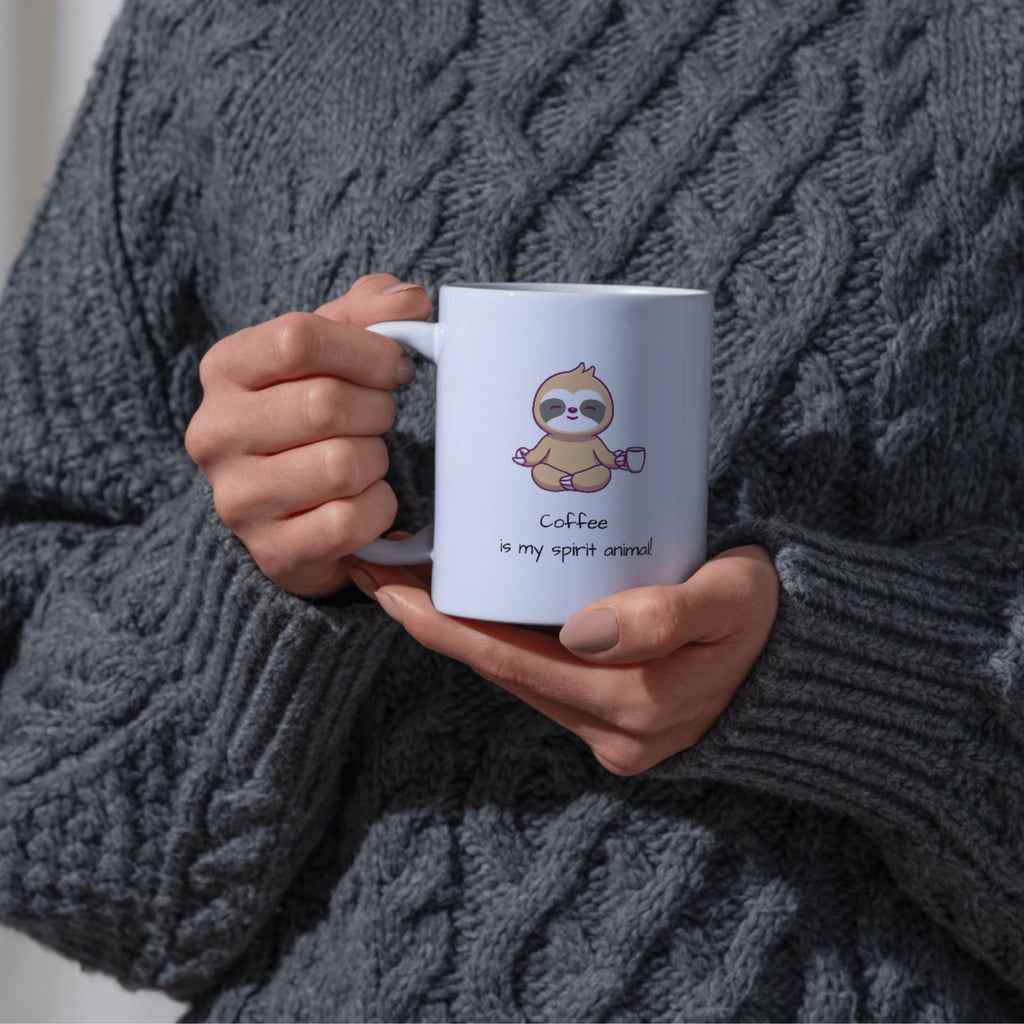 Coffee Is My Spirit Animal Ceramic Mug | Cute Sloth Coffee Lover Gift