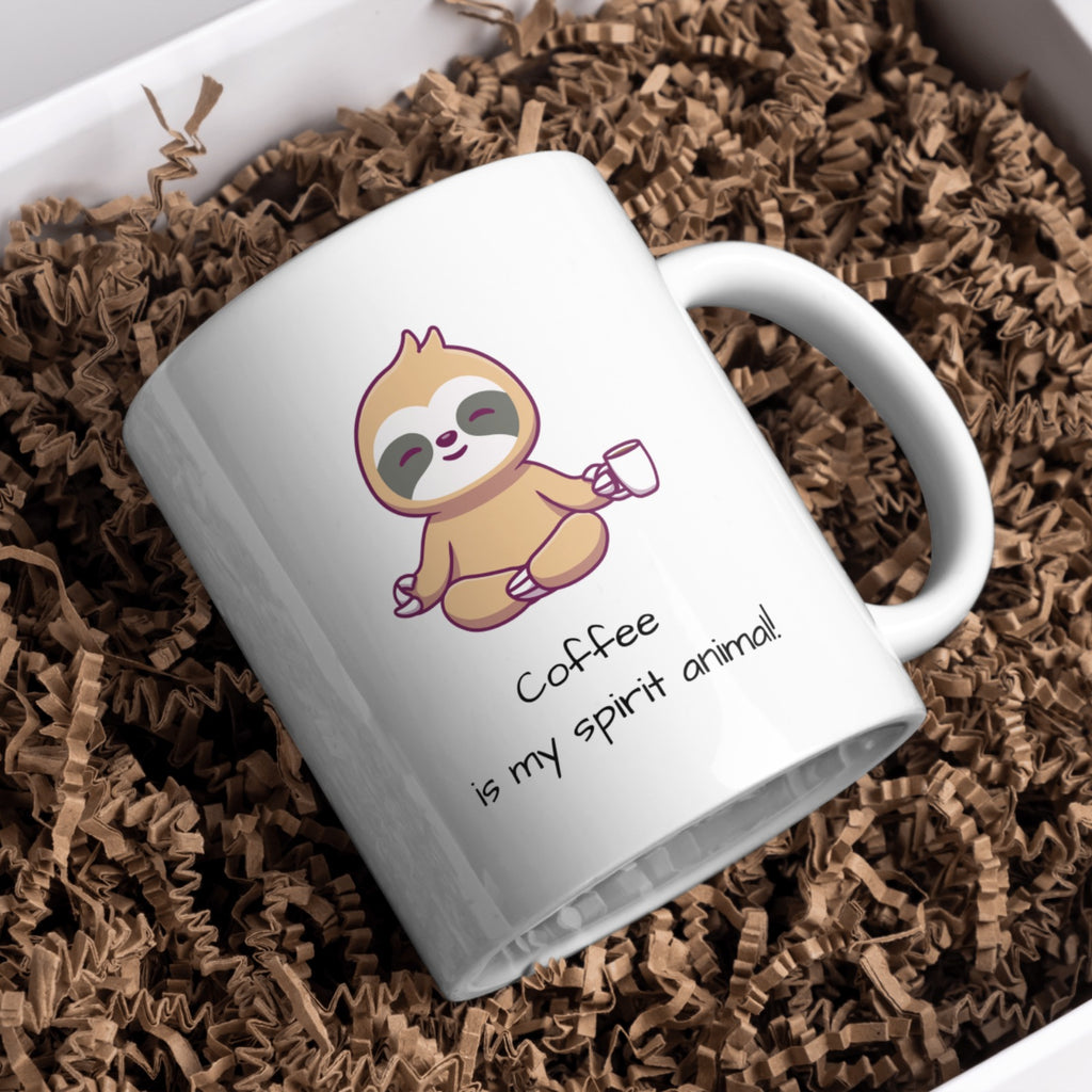 Coffee Is My Spirit Animal Ceramic Mug | Cute Sloth Coffee Lover Gift