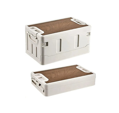 Foldable Storage Box for Car Trunk & Camping with Wooden Lid