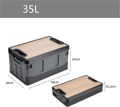 Foldable Storage Box for Car Trunk & Camping with Wooden Lid