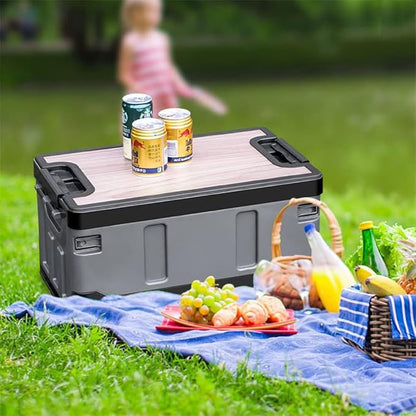 Foldable Storage Box for Car Trunk & Camping with Wooden Lid
