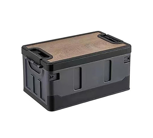 Foldable Storage Box for Car Trunk & Camping with Wooden Lid