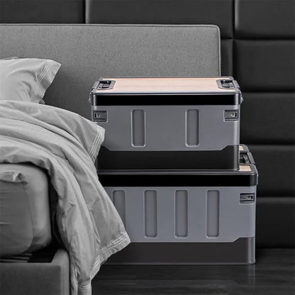 Foldable Storage Box for Car Trunk & Camping with Wooden Lid