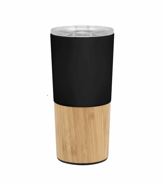 Double Wall Travel Tumbler with Bamboo Base & Clear Lid