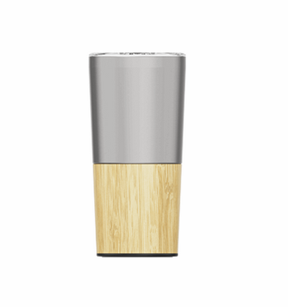 Double Wall Travel Tumbler with Bamboo Base & Clear Lid