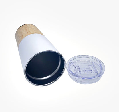 Double Wall Travel Tumbler with Bamboo Base & Clear Lid