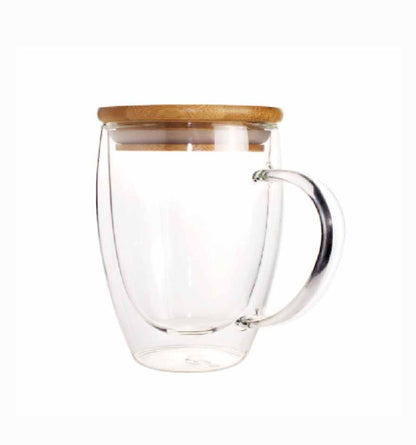 Double Wall Clear Glass Mug with Bamboo Lid