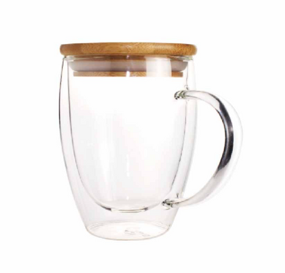 Double Wall Clear Glass Mug with Bamboo Lid