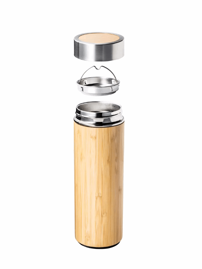Double Wall Bamboo Vacuum Flask with Tea Infuser
