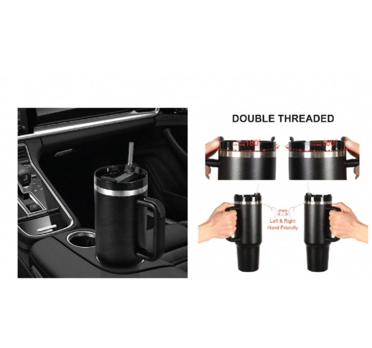 Insulated Stainless Steel Tumbler with Handle, Lid & Straw