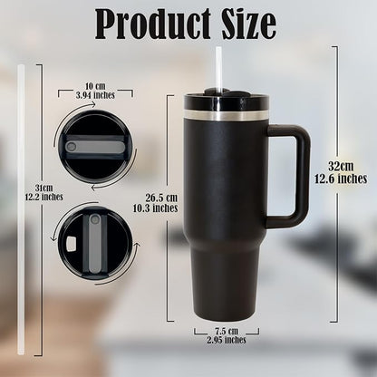 Insulated Stainless Steel Tumbler with Handle, Lid & Straw