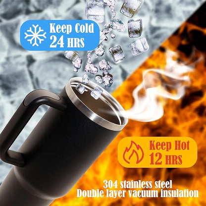 Insulated Stainless Steel Tumbler with Handle, Lid & Straw