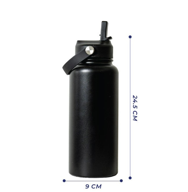 Insulated Stainless Steel Tumbler Bottle with Carry Handle & Straw