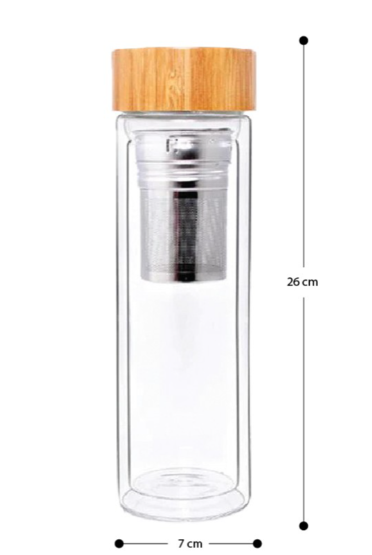 Borosilicate Glass Bottle with Bamboo Lid & Tea Infuser