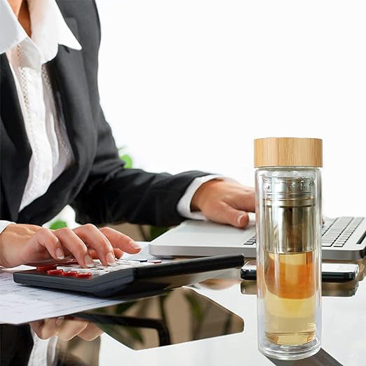 Borosilicate Glass Bottle with Bamboo Lid & Tea Infuser