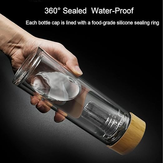 Borosilicate Glass Bottle with Bamboo Lid & Tea Infuser
