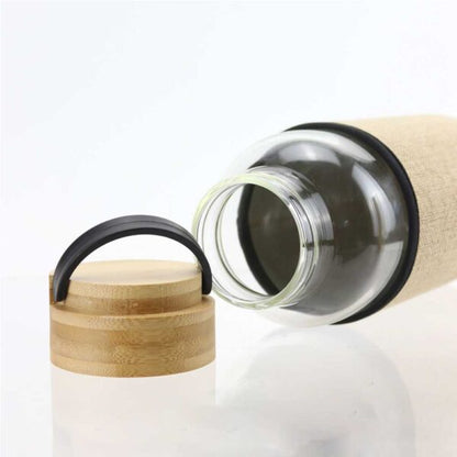 Glass Bottle with Eco-Sleeve and Bamboo Lid, 1000 ml