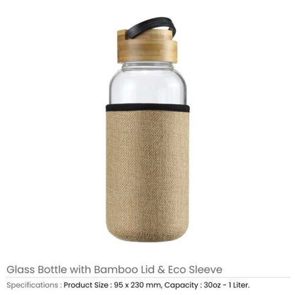 Glass Bottle with Eco-Sleeve and Bamboo Lid, 1000 ml