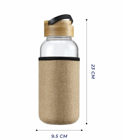 Glass Bottle with Eco-Sleeve and Bamboo Lid, 1000 ml