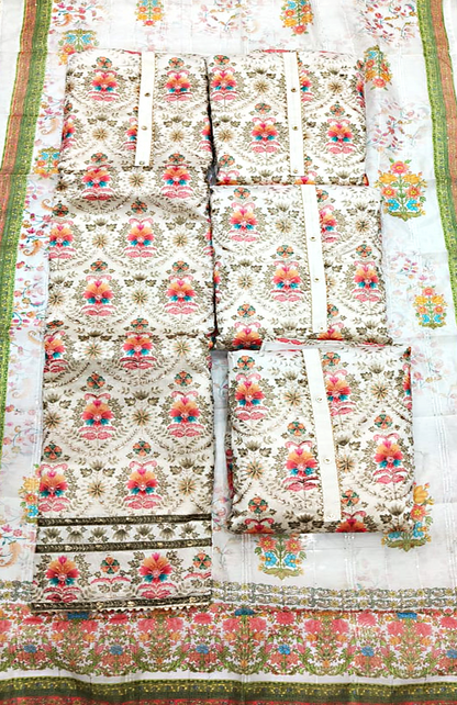 Chanderi Unstitched Suit Set - White